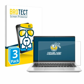 Vorderseite einer Produktverpackung mit dem Markenlogo BROTECT. Daneben ist das Gerät HP ProBook 445 G9 mit dem zugehörigen Di