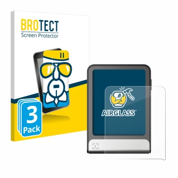 Vorderseite einer Produktverpackung mit dem Markenlogo BROTECT. Daneben ist das Gerät Ledger Flex mit dem zugehörigen Displays