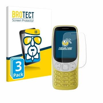 Vorderseite einer Produktverpackung mit dem Markenlogo BROTECT. Daneben ist das Gerät Nokia 3210 mit dem zugehörigen Displaysc