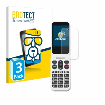 Vorderseite einer Produktverpackung mit dem Markenlogo BROTECT. Daneben ist das Gerät Doro Leva L30 mit dem zugehörigen Displa