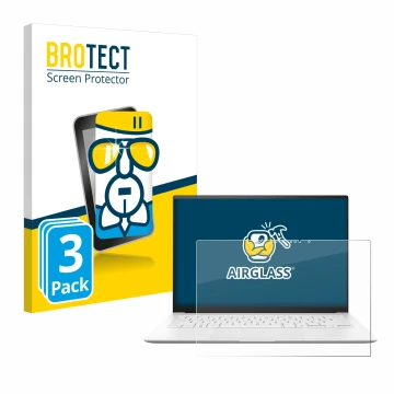 Vorderseite einer Produktverpackung mit dem Markenlogo BROTECT. Daneben ist das Gerät ASUS ZenBook S 14 UX5406 mit dem zugehör