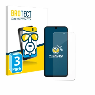 Vorderseite einer Produktverpackung mit dem Markenlogo BROTECT. Daneben ist das Gerät Samsung Galaxy A16 4G mit dem zugehörige