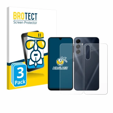 Vorderseite einer Produktverpackung mit dem Markenlogo BROTECT. Daneben ist das Gerät Samsung Galaxy A16 4G (Display+Rückseite