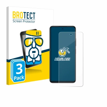 Vorderseite einer Produktverpackung mit dem Markenlogo BROTECT. Daneben ist das Gerät ZTE Blade A75 4G mit dem zugehörigen Dis