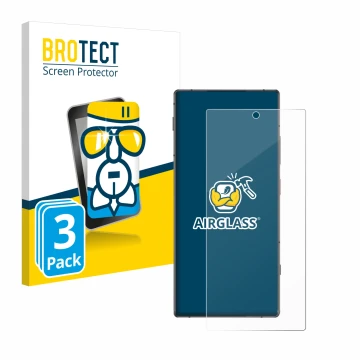 Vorderseite einer Produktverpackung mit dem Markenlogo BROTECT. Daneben ist das Gerät Nubia Z70 Ultra mit dem zugehörigen Disp