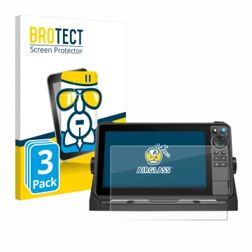Vorderseite einer Produktverpackung mit dem Markenlogo BROTECT. Daneben ist das Gerät Lowrance HDS-9 Pro mit dem zugehörigen D