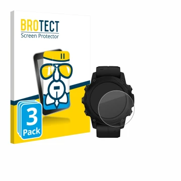Vorderseite einer Produktverpackung mit dem Markenlogo BROTECT. Daneben ist das Gerät Garmin Descent G1 Solar mit dem zugehöri