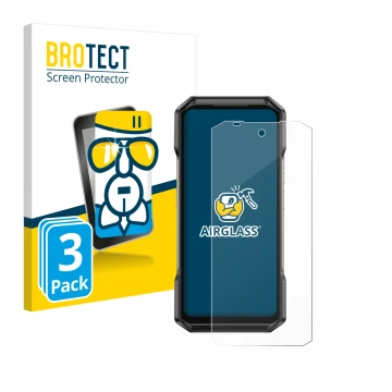 Vorderseite einer Produktverpackung mit dem Markenlogo BROTECT. Daneben ist das Gerät Ulefone Armor 27 mit dem zugehörigen Dis