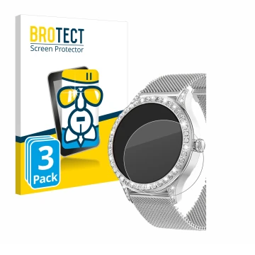 Vorderseite einer Produktverpackung mit dem Markenlogo BROTECT. Daneben ist das Gerät Powerwill Smartwatch 1.27