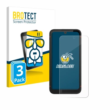 Vorderseite einer Produktverpackung mit dem Markenlogo BROTECT. Daneben ist das Gerät Volla Phone X23 mit dem zugehörigen Disp