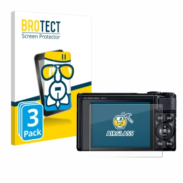 Vorderseite einer Produktverpackung mit dem Markenlogo BROTECT. Daneben ist das Gerät Canon PowerShot SX740 HS Lite mit dem zu
