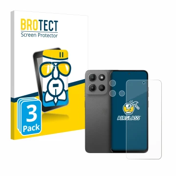 Vorderseite einer Produktverpackung mit dem Markenlogo BROTECT. Daneben ist das Gerät Motorola Moto G15 (Display+Kamera) mit d