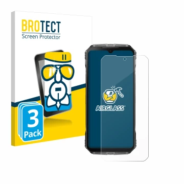 Vorderseite einer Produktverpackung mit dem Markenlogo BROTECT. Daneben ist das Gerät Doogee S Cyber mit dem zugehörigen Displ