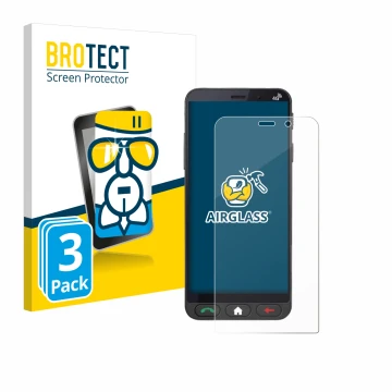 Vorderseite einer Produktverpackung mit dem Markenlogo BROTECT. Daneben ist das Gerät Brondi Amico Vero 4G mit dem zugehörigen