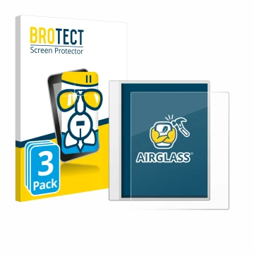 Vorderseite einer Produktverpackung mit dem Markenlogo BROTECT. Daneben ist das Gerät Boox Note Max mit dem zugehörigen Displa