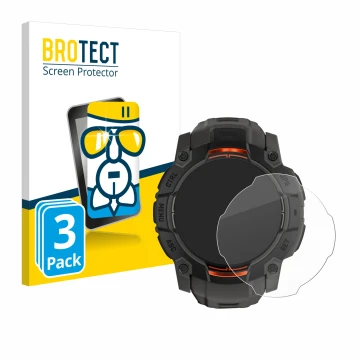 Vorderseite einer Produktverpackung mit dem Markenlogo BROTECT. Daneben ist das Gerät Garmin Instinct 3 Solar (45 mm) mit dem 