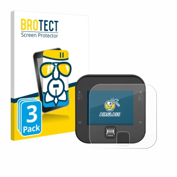 Vorderseite einer Produktverpackung mit dem Markenlogo BROTECT. Daneben ist das Gerät ISDT Q6 Retro mit dem zugehörigen Displa