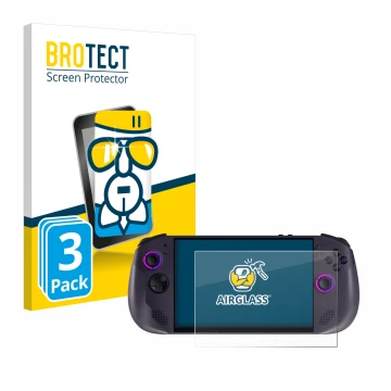 Vorderseite einer Produktverpackung mit dem Markenlogo BROTECT. Daneben ist das Gerät Lenovo Legion Go S mit dem zugehörigen D