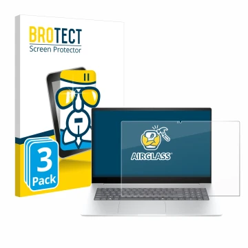 Vorderseite einer Produktverpackung mit dem Markenlogo BROTECT. Daneben ist das Gerät HP Envy 17-da0777ng mit dem zugehörigen 