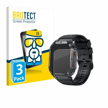 Vorderseite einer Produktverpackung mit dem Markenlogo BROTECT. Daneben ist das Gerät bedee Smartwatch 1.96