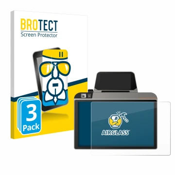 Vorderseite einer Produktverpackung mit dem Markenlogo BROTECT. Daneben ist das Gerät Sunmi D3 Mini mit dem zugehörigen Displa