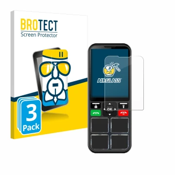 Vorderseite einer Produktverpackung mit dem Markenlogo BROTECT. Daneben ist das Gerät Geemarc CL8000 mit dem zugehörigen Displ