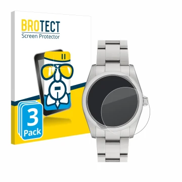 Vorderseite einer Produktverpackung mit dem Markenlogo BROTECT. Daneben ist das Gerät Rolex Oyster Perpetual 34 mit dem zugehö
