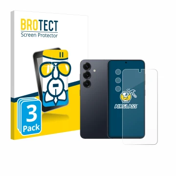 Vorderseite einer Produktverpackung mit dem Markenlogo BROTECT. Daneben ist das Gerät Samsung Galaxy S25 Enterprise Edition (D
