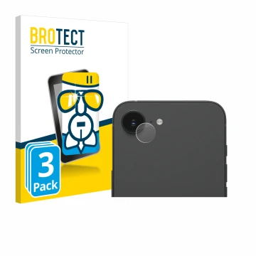 Vorderseite einer Produktverpackung mit dem Markenlogo BROTECT. Daneben ist das Gerät Apple iPhone 16e (NUR Kameraschutz) mit 