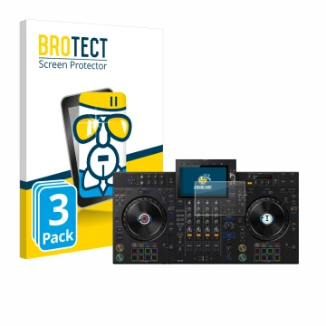 Vorderseite einer Produktverpackung mit dem Markenlogo BROTECT. Daneben ist das Gerät Pioneer XDJ-AZ mit dem zugehörigen Displ