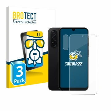Vorderseite einer Produktverpackung mit dem Markenlogo BROTECT. Daneben ist das Gerät Samsung Galaxy A26 5G (Display+Kamera) m