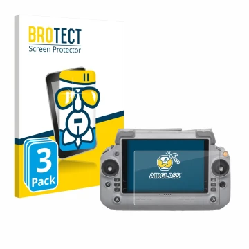 Vorderseite einer Produktverpackung mit dem Markenlogo BROTECT. Daneben ist das Gerät DJI RC Plus 2 mit dem zugehörigen Displa