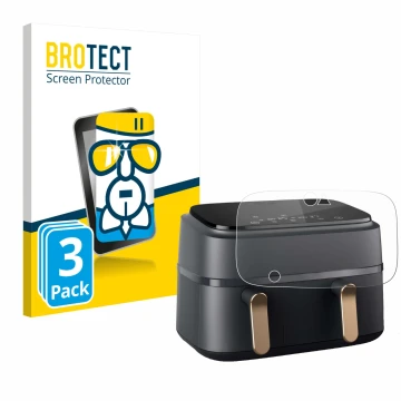 Vorderseite einer Produktverpackung mit dem Markenlogo BROTECT. Daneben ist das Gerät Philips Airfryer NA352/00 mit dem zugehö