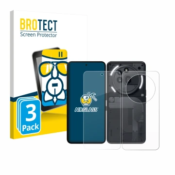 Vorderseite einer Produktverpackung mit dem Markenlogo BROTECT. Daneben ist das Gerät Nothing Phone (3a) Pro (Display+Rückseit