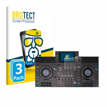 Vorderseite einer Produktverpackung mit dem Markenlogo BROTECT. Daneben ist das Gerät Denon DJ SC LIVE 4 (Jog) mit dem zugehör