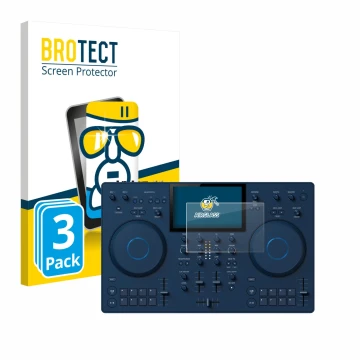 Vorderseite einer Produktverpackung mit dem Markenlogo BROTECT. Daneben ist das Gerät AlphaTheta OMNIS-Duo (Jog) mit dem zugeh