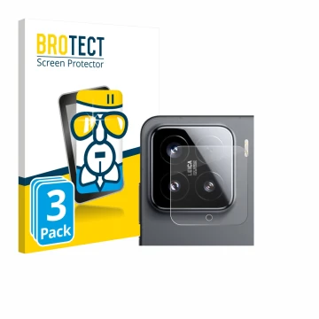 Vorderseite einer Produktverpackung mit dem Markenlogo BROTECT. Daneben ist das Gerät Xiaomi 15 (NUR Kameraschutz) mit dem zug