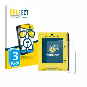 Vorderseite einer Produktverpackung mit dem Markenlogo BROTECT. Daneben ist das Gerät Nayax VPOS TOUCH mit dem zugehörigen Dis