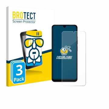 Vorderseite einer Produktverpackung mit dem Markenlogo BROTECT. Daneben ist das Gerät Xiaomi Redmi A5 mit dem zugehörigen Disp