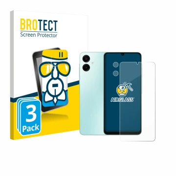 Vorderseite einer Produktverpackung mit dem Markenlogo BROTECT. Daneben ist das Gerät Samsung Galaxy A06 5G (Display+Kamera) m