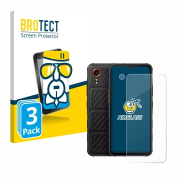 Vorderseite einer Produktverpackung mit dem Markenlogo BROTECT. Daneben ist das Gerät Samsung Galaxy XCover 7 Enterprise Editi
