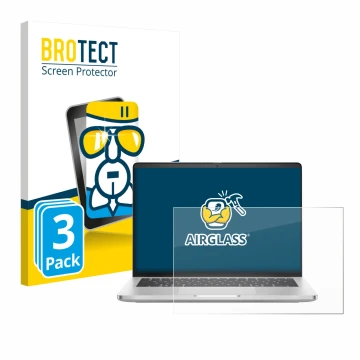 Vorderseite einer Produktverpackung mit dem Markenlogo BROTECT. Daneben ist das Gerät Dell Pro 14 Plus PB14250 mit dem zugehör