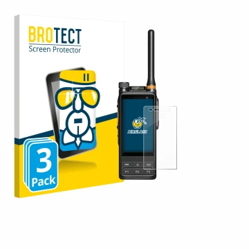 Vorderseite einer Produktverpackung mit dem Markenlogo BROTECT. Daneben ist das Gerät Hytera PDC680 mit dem zugehörigen Displa