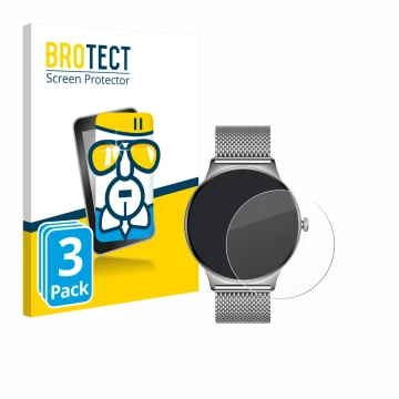 Vorderseite einer Produktverpackung mit dem Markenlogo BROTECT. Daneben ist das Gerät Pireware Slim Smartwatch mit dem zugehör