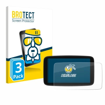 Vorderseite einer Produktverpackung mit dem Markenlogo BROTECT. Daneben ist das Gerät TomTom Go Navigator 6 (2. Generation) mi