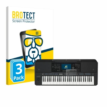 Vorderseite einer Produktverpackung mit dem Markenlogo BROTECT. Daneben ist das Gerät Yamaha PSR-SX720 mit dem zugehörigen Dis