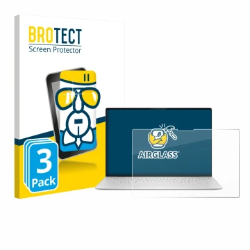 Vorderseite einer Produktverpackung mit dem Markenlogo BROTECT. Daneben ist das Gerät Dell XPS 13 9350 2024 mit dem zugehörige