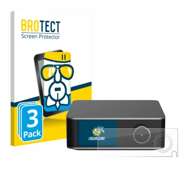 Vorderseite einer Produktverpackung mit dem Markenlogo BROTECT. Daneben ist das Gerät WiiM Ultra mit dem zugehörigen Displaysc