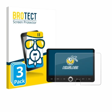 Vorderseite einer Produktverpackung mit dem Markenlogo BROTECT. Daneben ist das Gerät Dynavin D9-JP Plus 10.1
