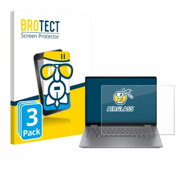 Vorderseite einer Produktverpackung mit dem Markenlogo BROTECT. Daneben ist das Gerät HP OmniBook X Flip 14 mit dem zugehörige